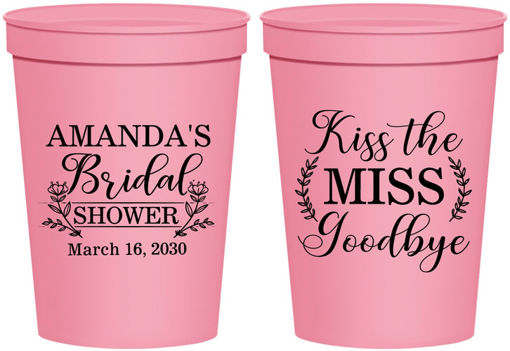 Personalized Bridal Shower 16 oz Stadium Cups - Kiss The Miss Goodbye | 100017