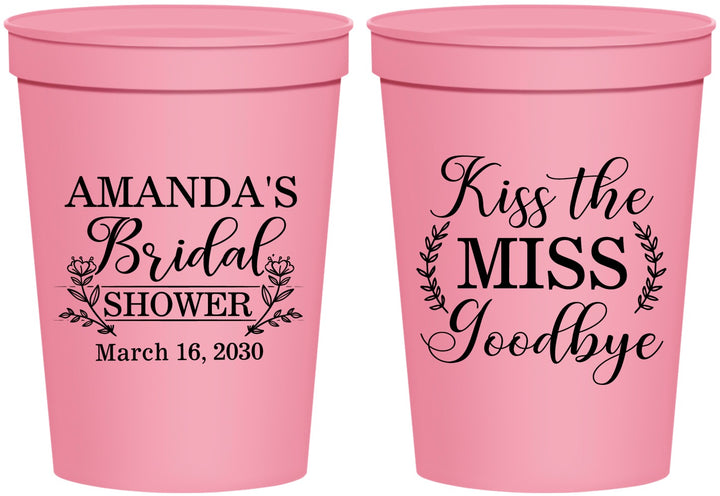 Personalized Bridal Shower 16 oz Stadium Cups - Kiss The Miss Goodbye | 100017
