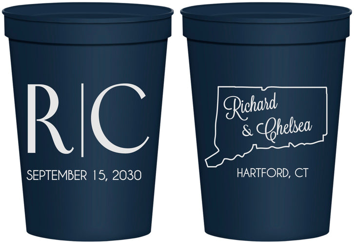 Personalized Wedding 16 oz Stadium Cups - Connecticut | 106