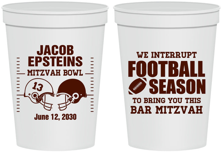 Personalized Bar Mitzvah 16 oz Stadium Cups - 13th Birthday Football | 110003
