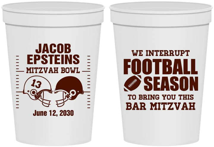 Personalized Bar Mitzvah 16 oz Stadium Cups - 13th Birthday Football | 110003