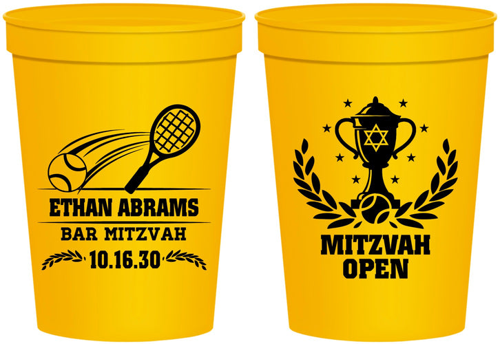 Personalized Bar Mitzvah 16 oz Stadium Cups - 13th Birthday Tennis | 110011