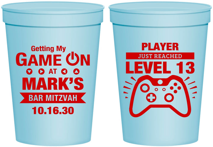 Personalized Bar Mitzvah 16 oz Stadium Cups - 13th Birthday Video Game | 110013