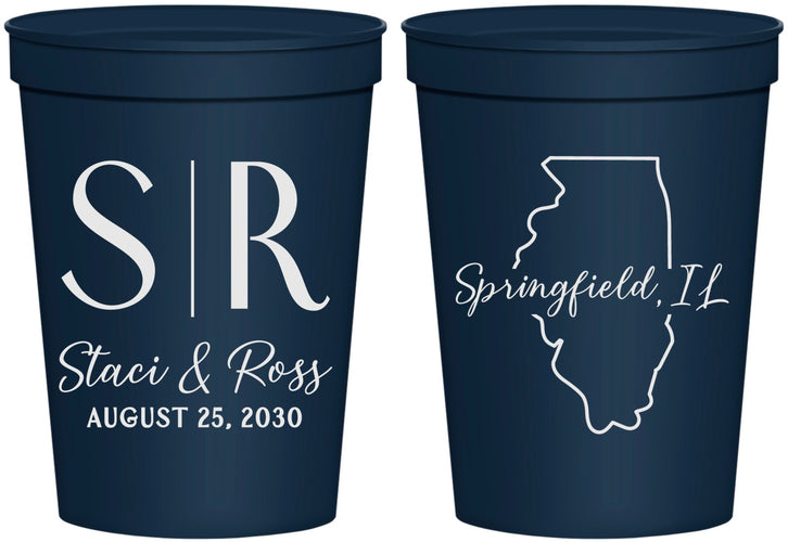 Personalized Wedding 16 oz Stadium Cups - Illinois | 112
