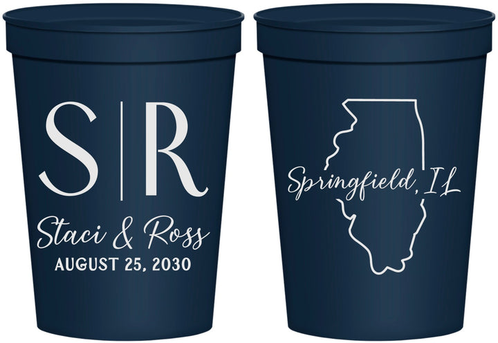 Personalized Wedding 16 oz Stadium Cups - Illinois | 112