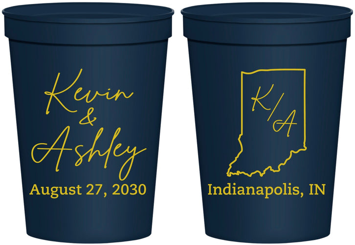 Personalized Wedding 16 oz Stadium Cups - Indiana | 113
