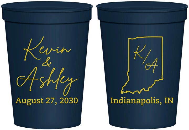 Personalized Wedding 16 oz Stadium Cups - Indiana | 113