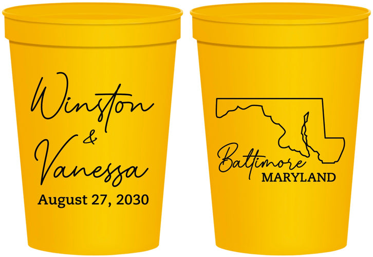 Personalized Wedding 16 oz Stadium Cups - Maryland | 119