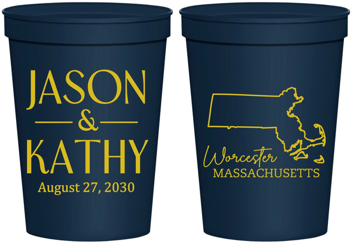 Personalized Wedding 16 oz Stadium Cups - Massachusetts | 120