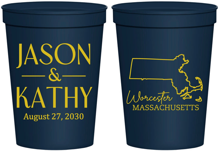 Personalized Wedding 16 oz Stadium Cups - Massachusetts | 120