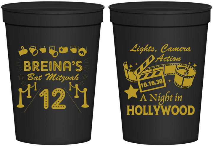 Personalized Bat Mitzvah 16 oz Stadium Cups - 12th Birthday Hollywood | 120006