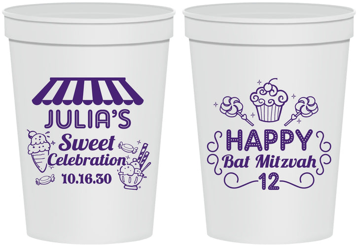 Personalized Bat Mitzvah 16 oz Stadium Cups - 12th Birthday Cupcake | 120010