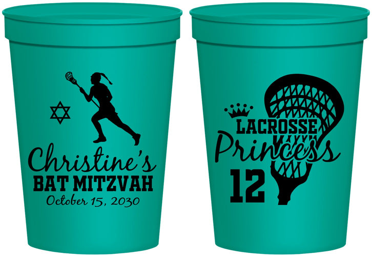 Personalized Bat Mitzvah 16 oz Stadium Cups - 12th Birthday Lacrosse | 120017