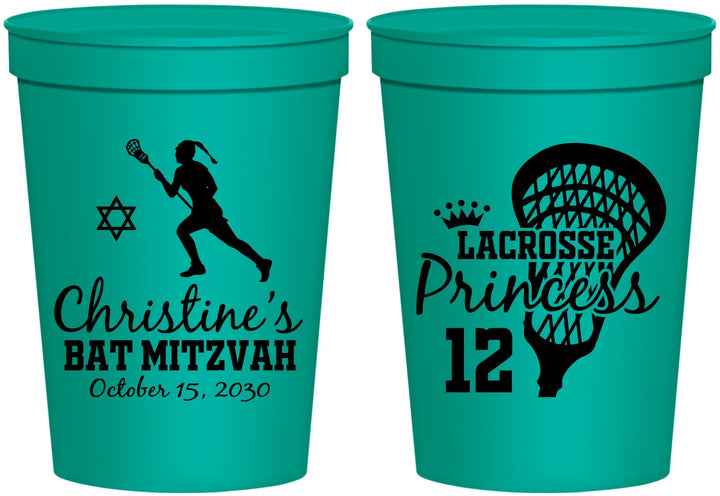 Personalized Bat Mitzvah 16 oz Stadium Cups - 12th Birthday Lacrosse | 120017