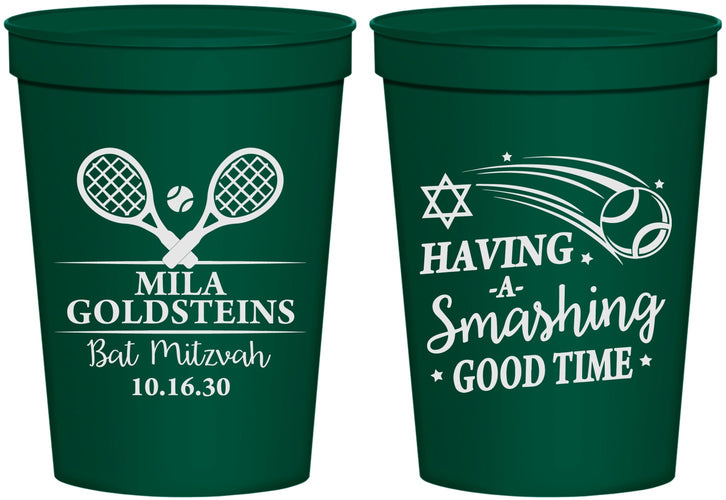 Personalized Bat Mitzvah 16 oz Stadium Cups - 12th Birthday Tennis | 120018