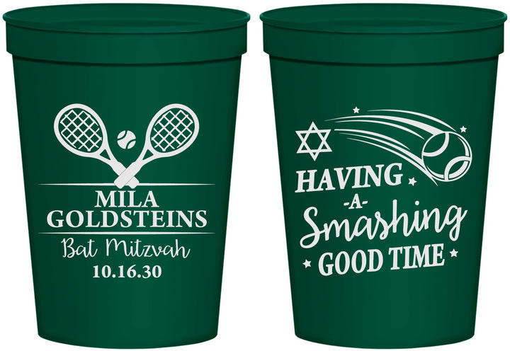 Personalized Bat Mitzvah 16 oz Stadium Cups - 12th Birthday Tennis | 120018