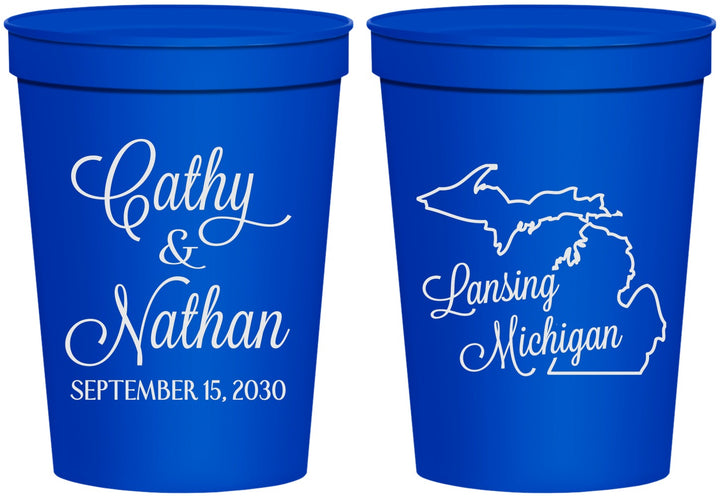 Personalized Wedding 16 oz Stadium Cups - Michigan | 121