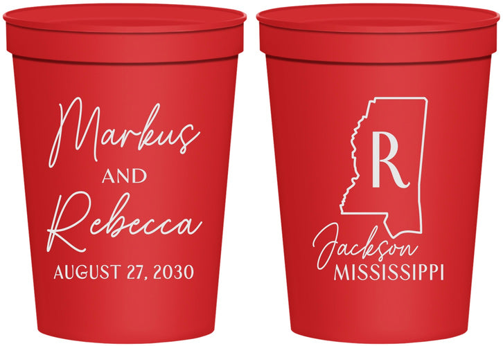 Personalized Wedding 16 oz Stadium Cups - Mississippi | 123