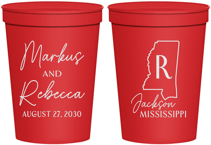 Personalized Wedding 16 oz Stadium Cups - Mississippi | 123
