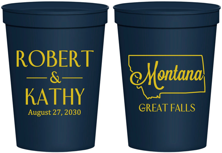 Personalized Wedding 16 oz Stadium Cups - Montana | 125