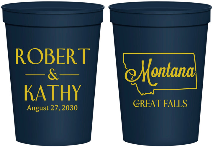 Personalized Wedding 16 oz Stadium Cups - Montana | 125
