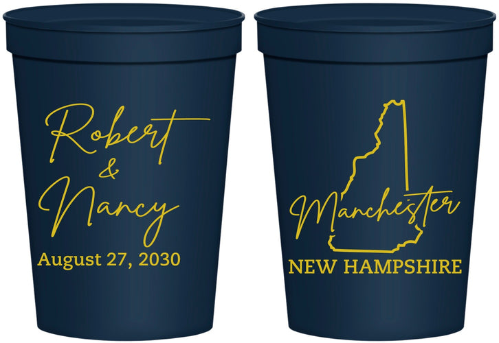 Personalized Wedding 16 oz Stadium Cups - New Hampshire | 128