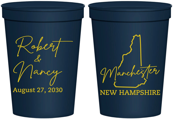 Personalized Wedding 16 oz Stadium Cups - New Hampshire | 128