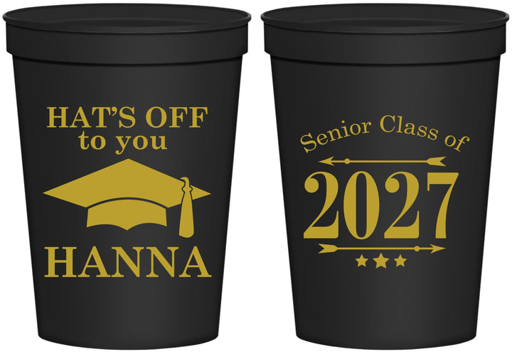 Personalized Graduation 16 oz Stadium Cups - Class Of 2027 Hats Off | 130049