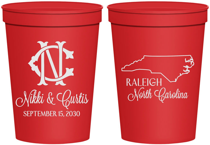 Personalized Wedding 16 oz Stadium Cups - North Carolina | 132