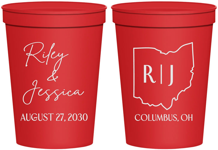 Personalized Wedding 16 oz Stadium Cups - Ohio | 134