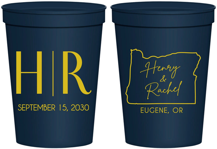Personalized Wedding 16 oz Stadium Cups - Oregon | 136