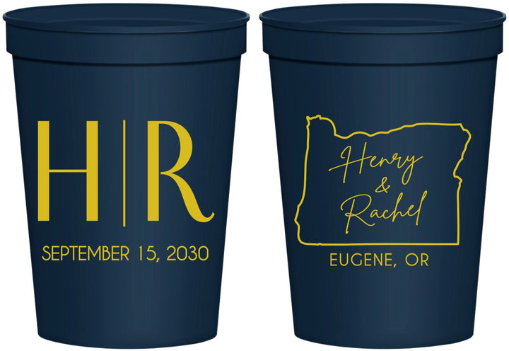 Personalized Wedding 16 oz Stadium Cups - Oregon | 136