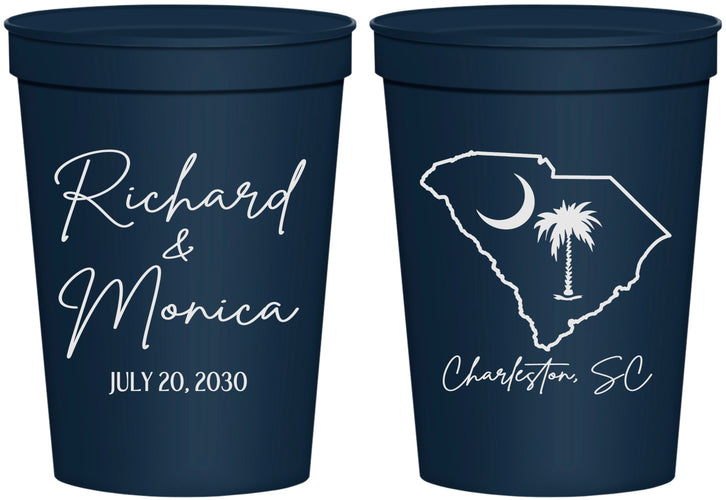 Personalized Wedding 16 oz Stadium Cups - South Carolina | 139
