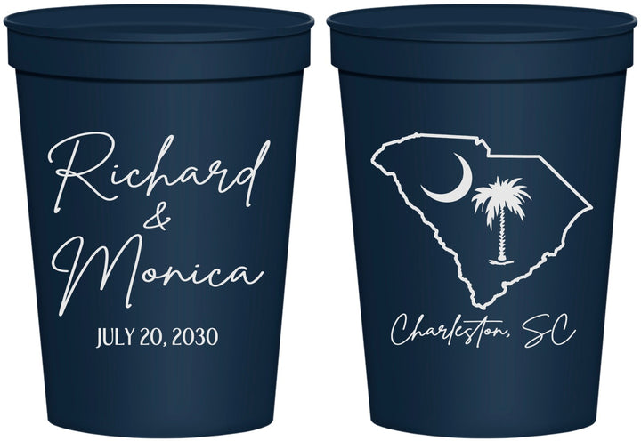 Personalized Wedding 16 oz Stadium Cups - South Carolina | 139