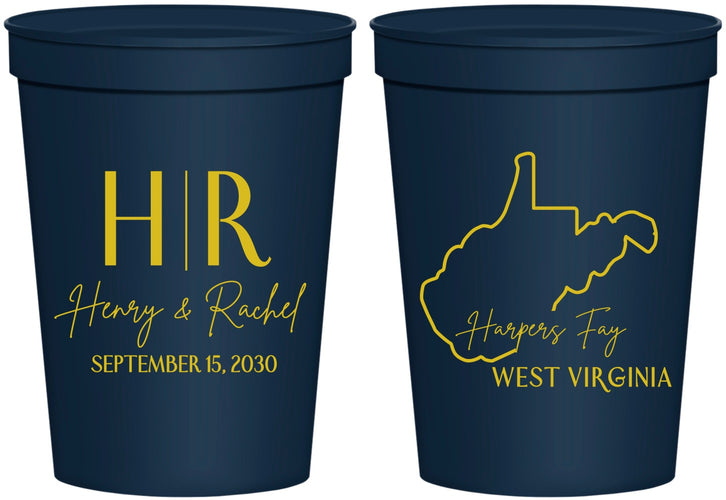 Personalized Wedding 16 oz Stadium Cups - West Virginia | 147