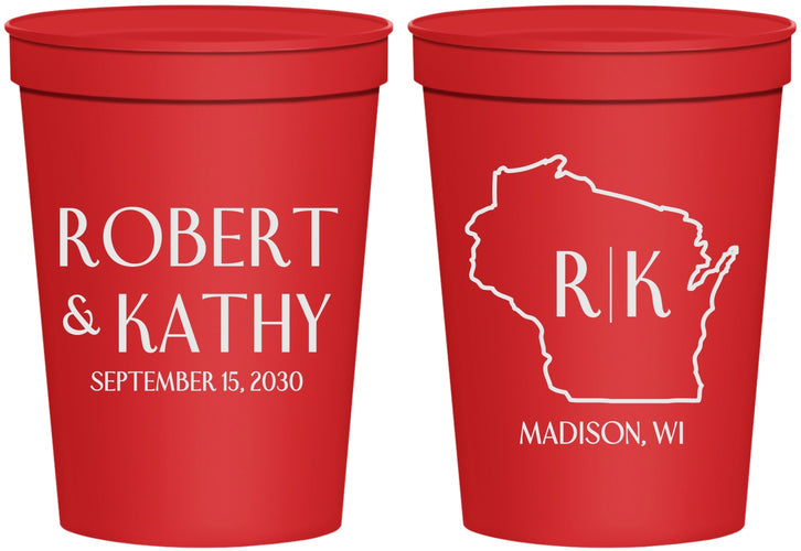 Personalized Wedding 16 oz Stadium Cups - Wisconsin | 148