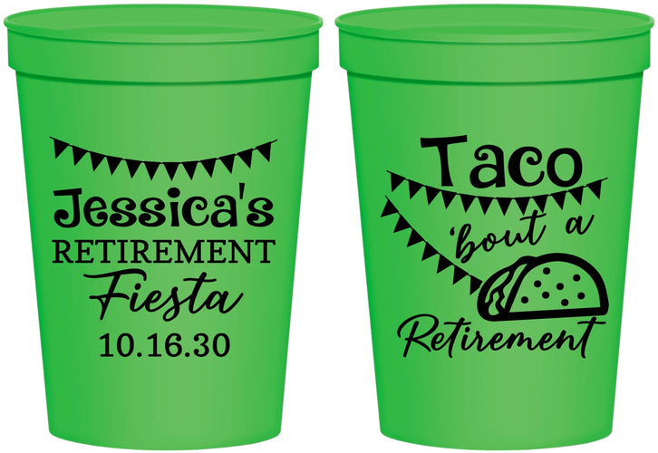 Personalized Retirement 16 oz Stadium Cups - Taco Bout A Retirement | 150002