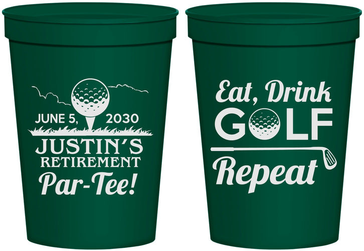 Personalized Retirement 16 oz Stadium Cups - Eat Drink Golf Repeat | 150005