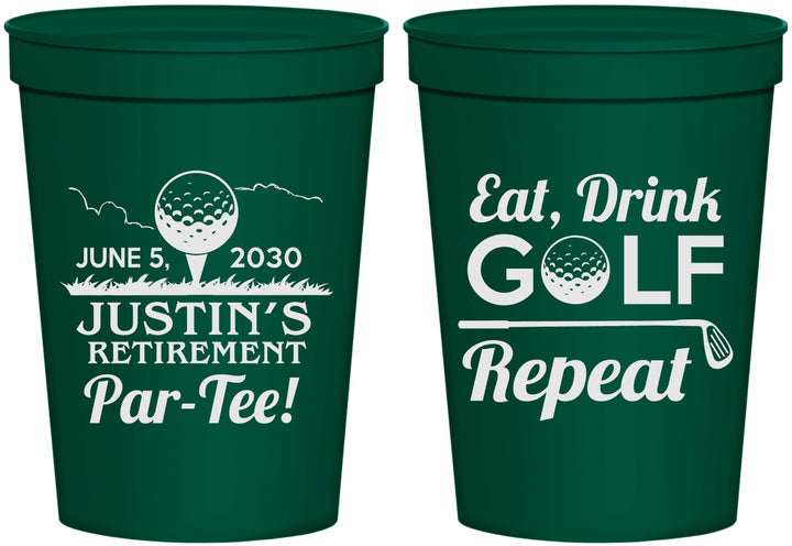 Personalized Retirement 16 oz Stadium Cups - Eat Drink Golf Repeat | 150005