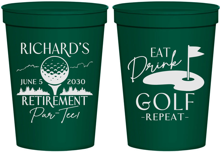 Personalized Retirement 16 oz Stadium Cups - Eat Drink Golf Repeat | 150006