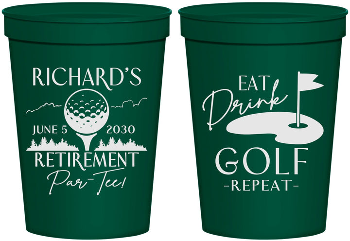 Personalized Retirement 16 oz Stadium Cups - Eat Drink Golf Repeat | 150006