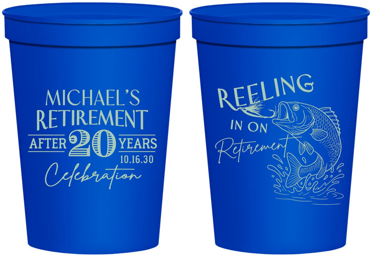 Personalized Retirement 16 oz Stadium Cups - Fishing Reeling In | 150007