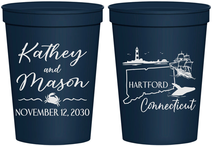 Personalized Wedding 16 oz Stadium Cups - Connecticut | 156