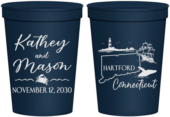 Personalized Wedding 16 oz Stadium Cups - Connecticut | 156