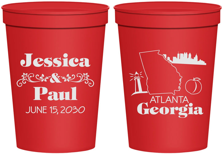 Personalized Wedding 16 oz Stadium Cups - Georgia | 159