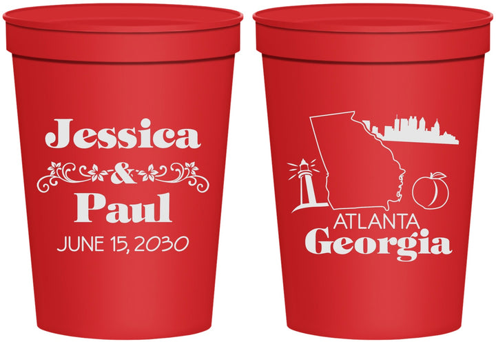 Personalized Wedding 16 oz Stadium Cups - Georgia | 159