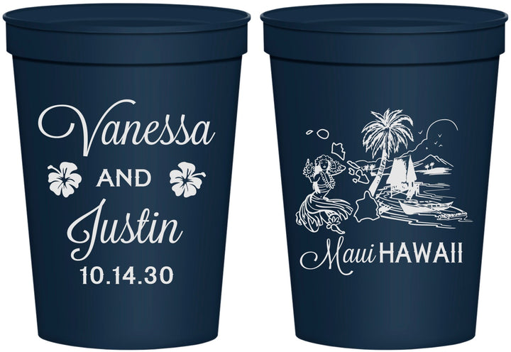 Personalized Wedding 16 oz Stadium Cups - Hawaii | 160