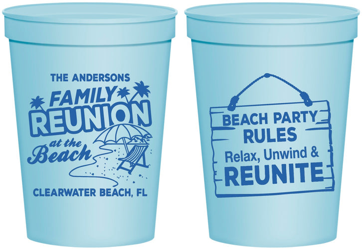 Personalized Family Reunion 16 oz Stadium Cups - Beach Reunite | 160011