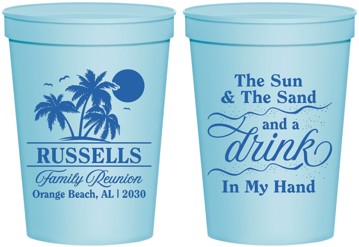 Personalized Family Reunion 16 oz Stadium Cups - Sun Sand Drink Beach | 160015