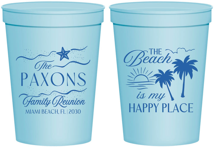 Personalized Family Reunion 16 oz Stadium Cups - Beach Is My Happy Place | 160016